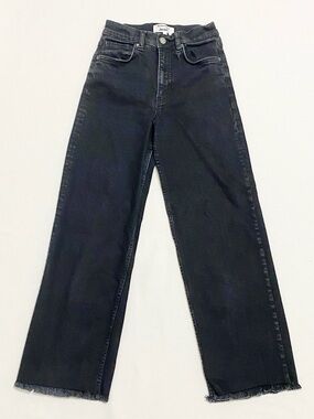 Reformation Emma High Rise Black Frayed Hem Wide Leg Jeans
